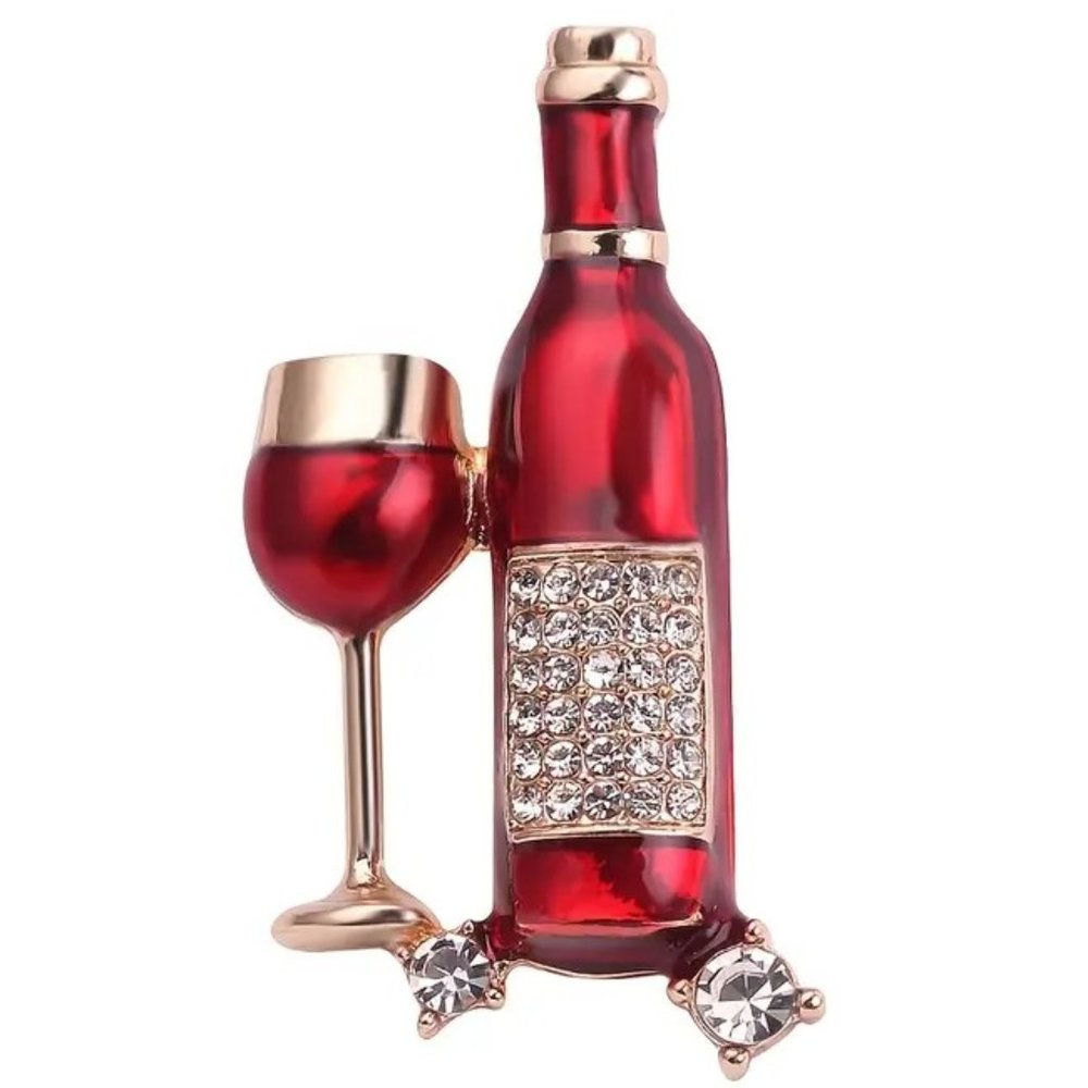 Pretty Enamel and Sparkling Rhinestones Wine Bottle and Glass